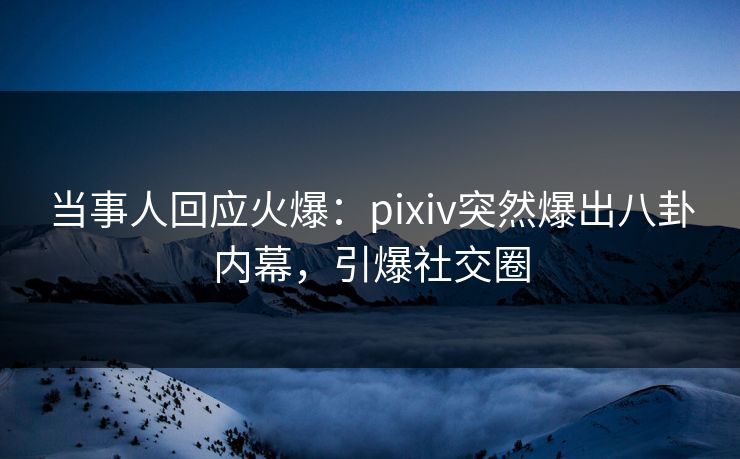 当事人回应火爆：pixiv突然爆出八卦内幕，引爆社交圈