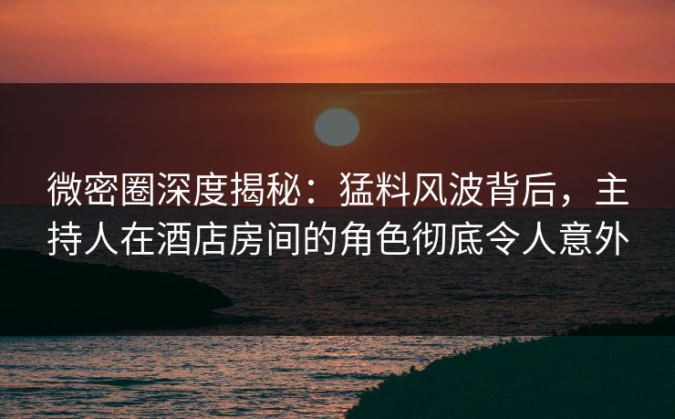 微密圈深度揭秘：猛料风波背后，主持人在酒店房间的角色彻底令人意外